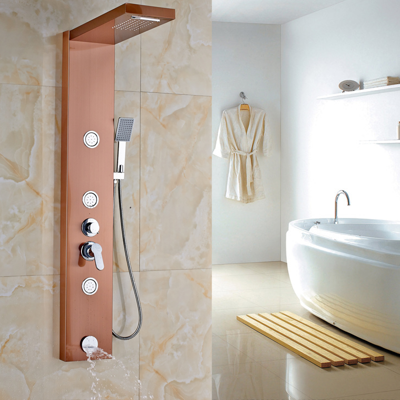 rose golden rainfall waterfall head shower panel rain massage system stainless steel faucet with jets & hand shower