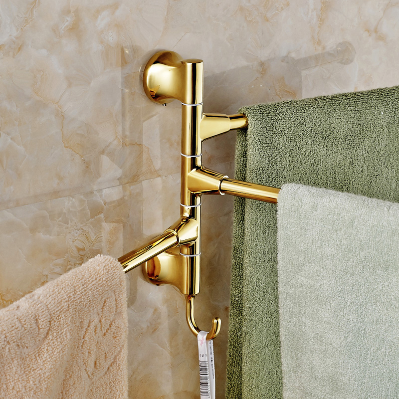 rotation 3 rod towel rack gold-plate wall mounted bathroom towel bar three bar towel shelf