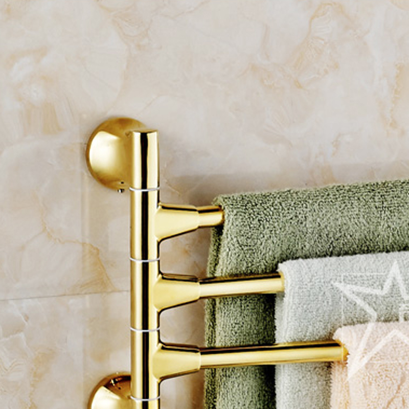 rotation 3 rod towel rack gold-plate wall mounted bathroom towel bar three bar towel shelf