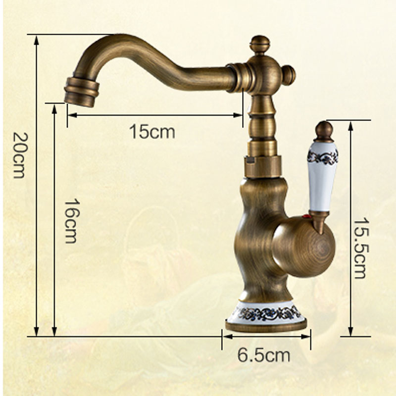 rozin luxury ceramic one handle basin sink faucet antique brass deck mount bathroom vanity sink mixer taps