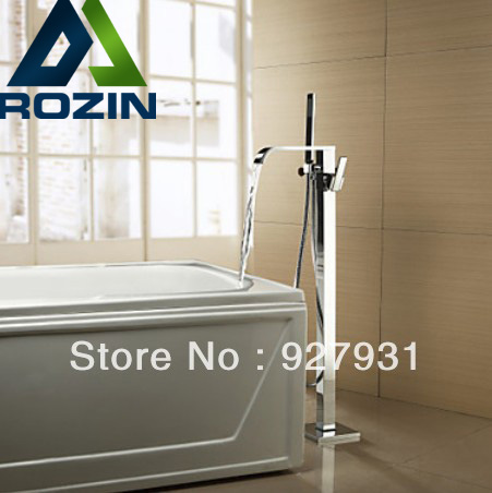 solid brass floor standing tub shower faucet with sprayer hand shower chrome finish mixer tap single handle