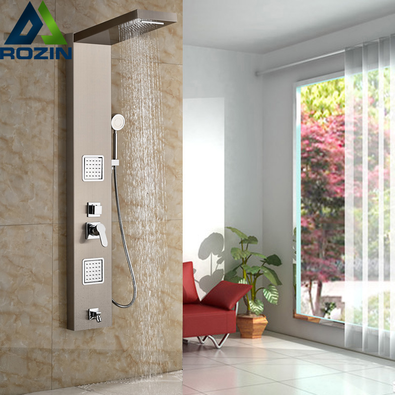 stainless steel bathroom bath rainfall shower column panel brass massage control system single handle with jets & hand shower