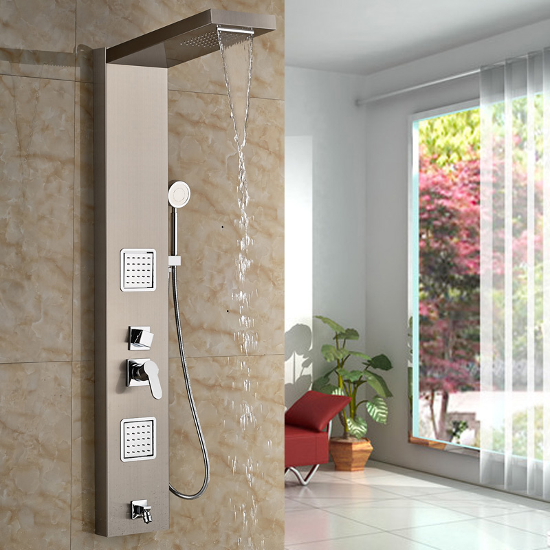 stainless steel bathroom bath rainfall shower column panel brass massage control system single handle with jets & hand shower