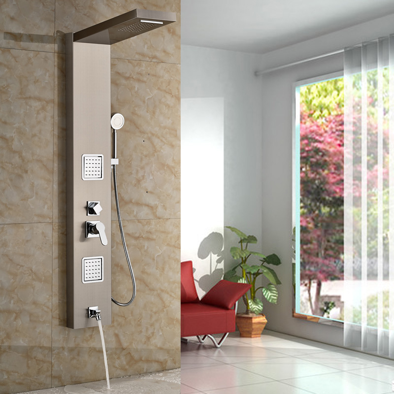 stainless steel bathroom bath rainfall shower column panel brass massage control system single handle with jets & hand shower