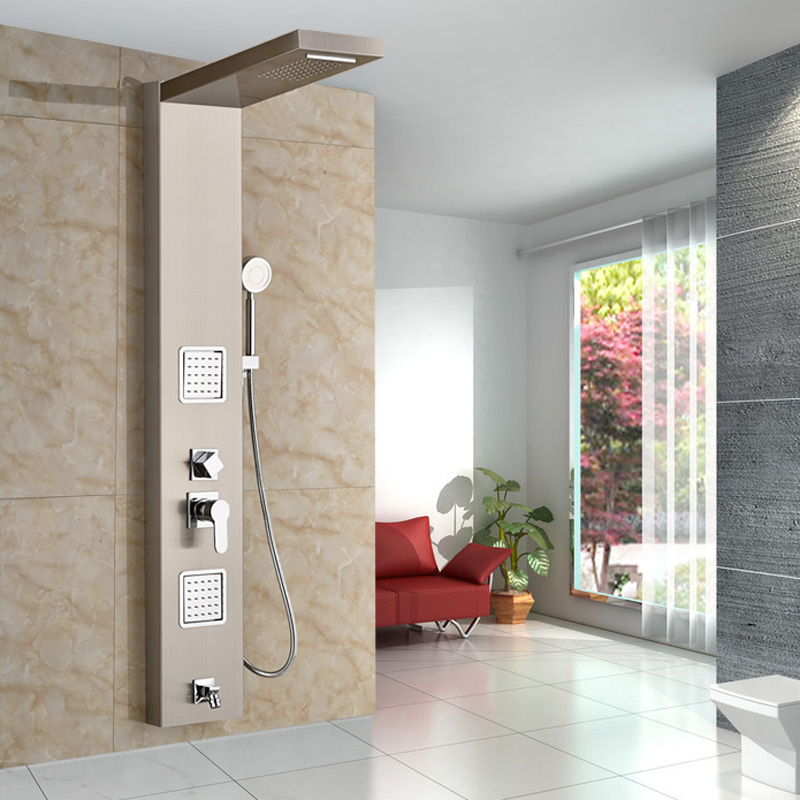 stainless steel bathroom bath rainfall shower column panel brass massage control system single handle with jets & hand shower