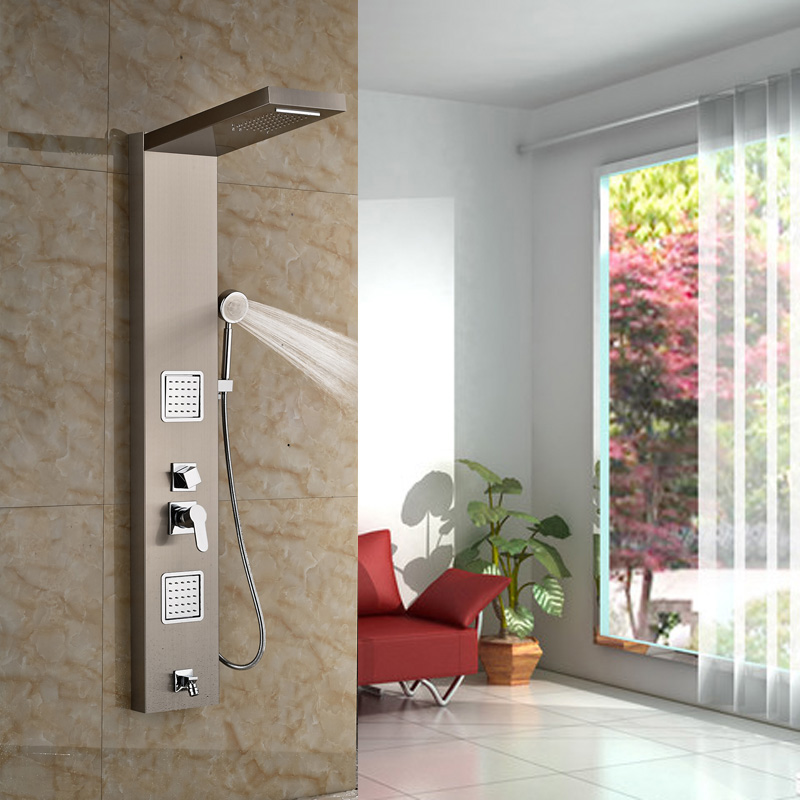 stainless steel bathroom bath rainfall shower column panel brass massage control system single handle with jets & hand shower