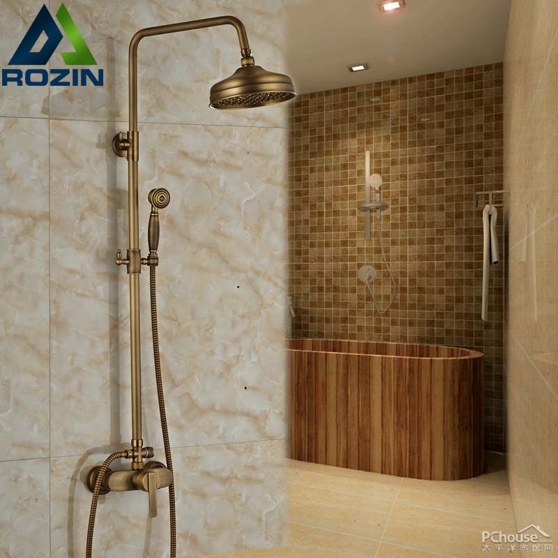 traditional wall mount antique shower set faucet two handle adustable height mr88