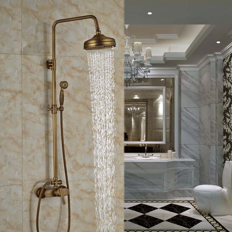 traditional wall mount antique shower set faucet two handle adustable height mr88