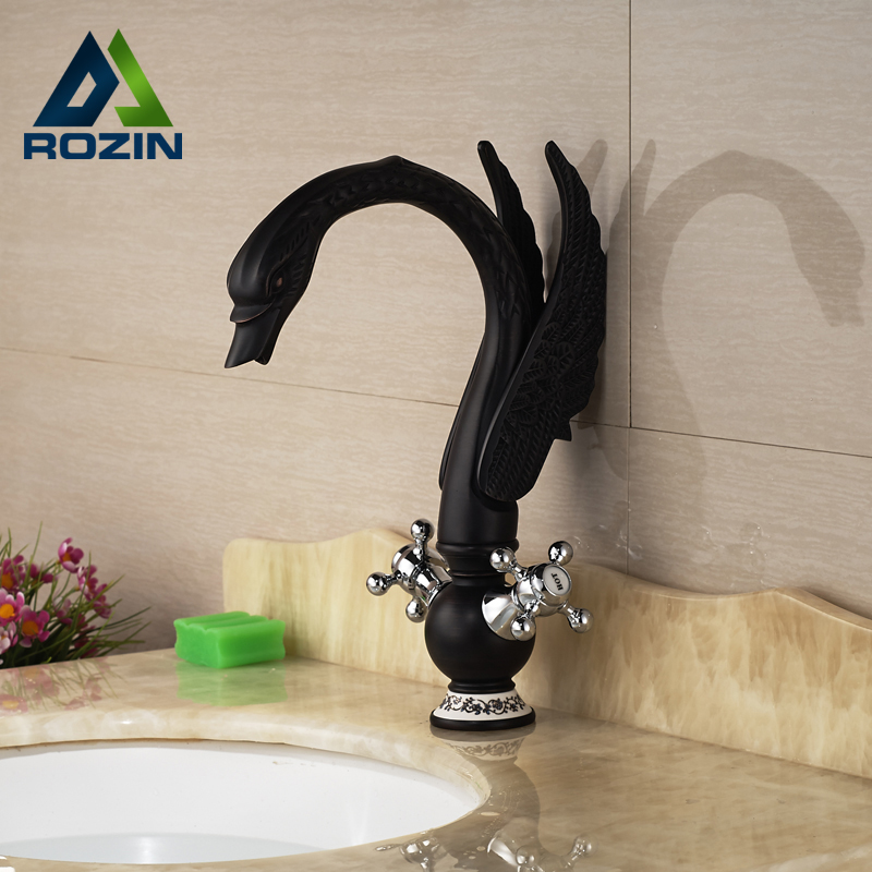 unique desing dual handle swan brass basin faucet deck mount one hole mixer taps oil rubbed bronze