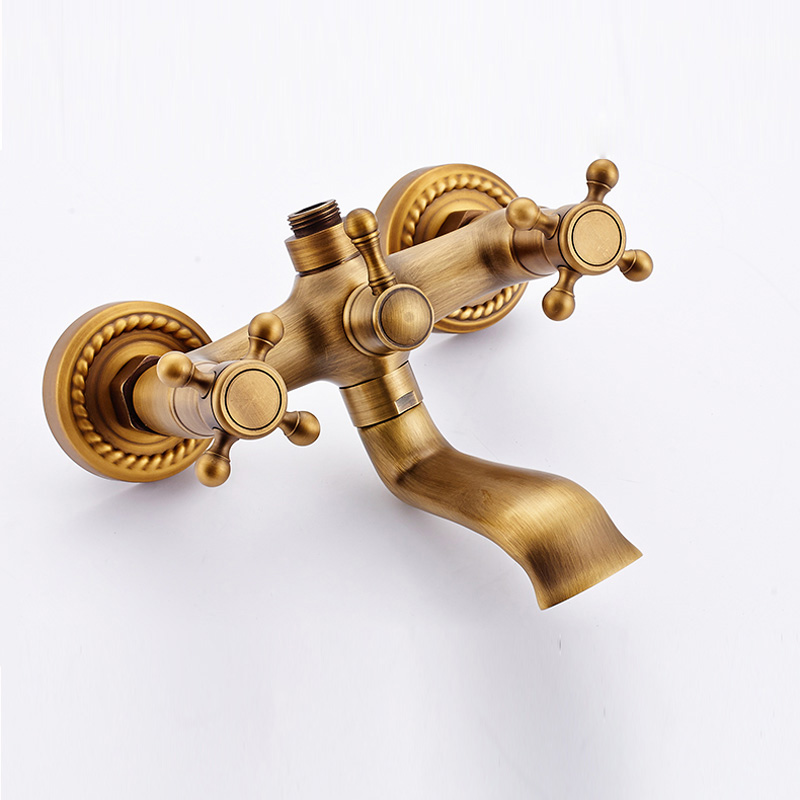 wall mount adjust height sliding bar shower faucet set wall mount rotate tub spout with soap dish antique brass finish