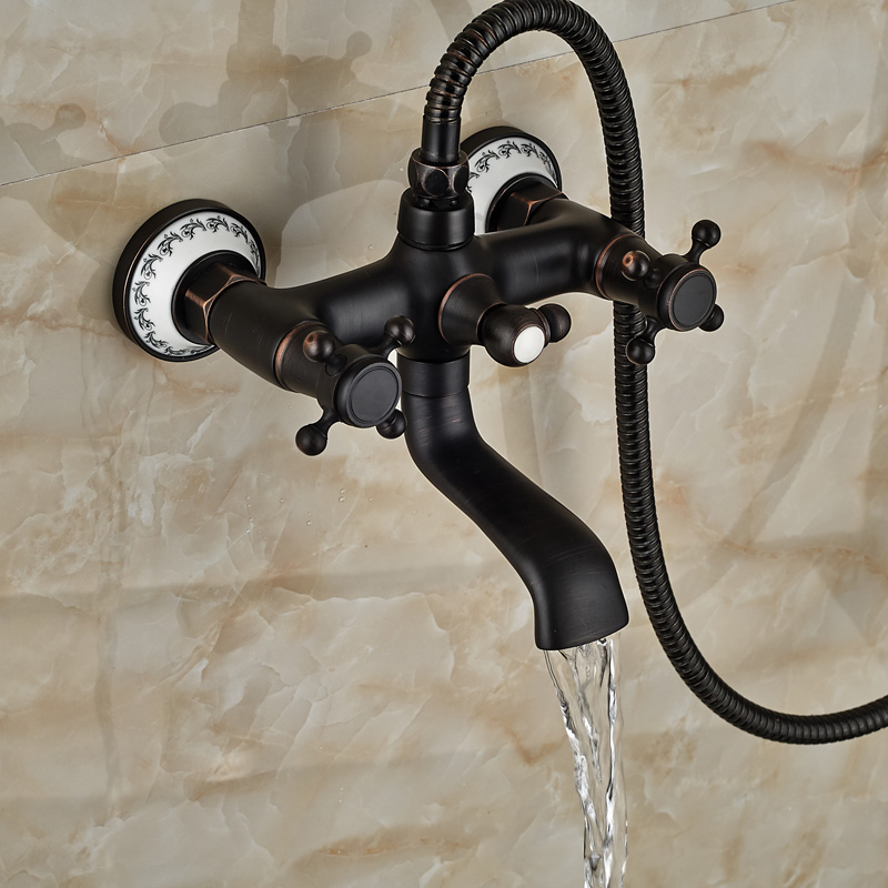 wall mount bath shower mixer faucet dual handle swivel tub spout shower faucet with adjust sliding bar