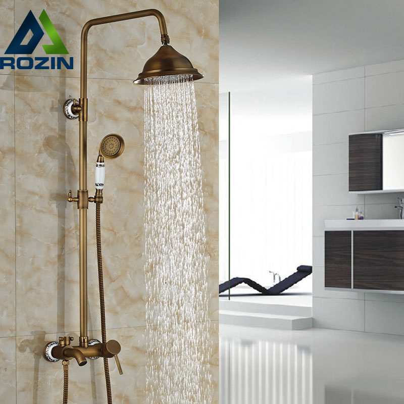 wall mount brass 8" rainfall shower faucet single handle 3 ways mixer valve mixer taps + handshower