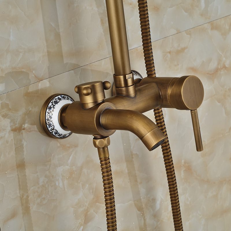 wall mount brass 8" rainfall shower faucet single handle 3 ways mixer valve mixer taps + handshower