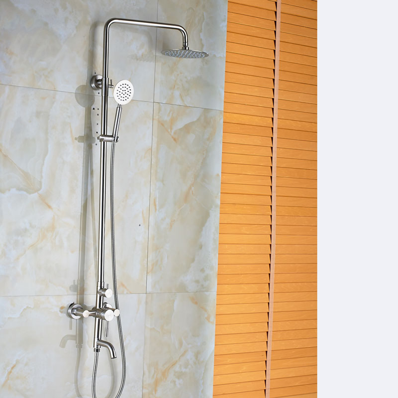 wall mounted 10" ultrathin rainfall shower set one handle rotate tub filler bath shower mixers brushed nickel finished