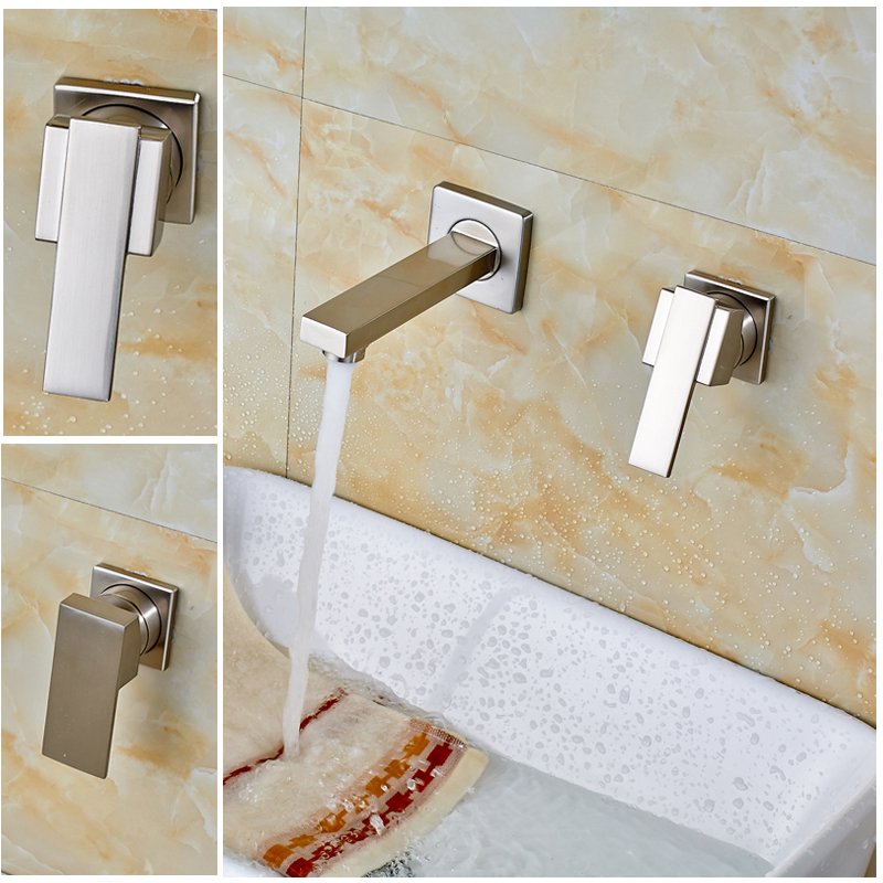 wall mounted bathroom mixer taps and cold washing basin water sink faucet two hole one handle