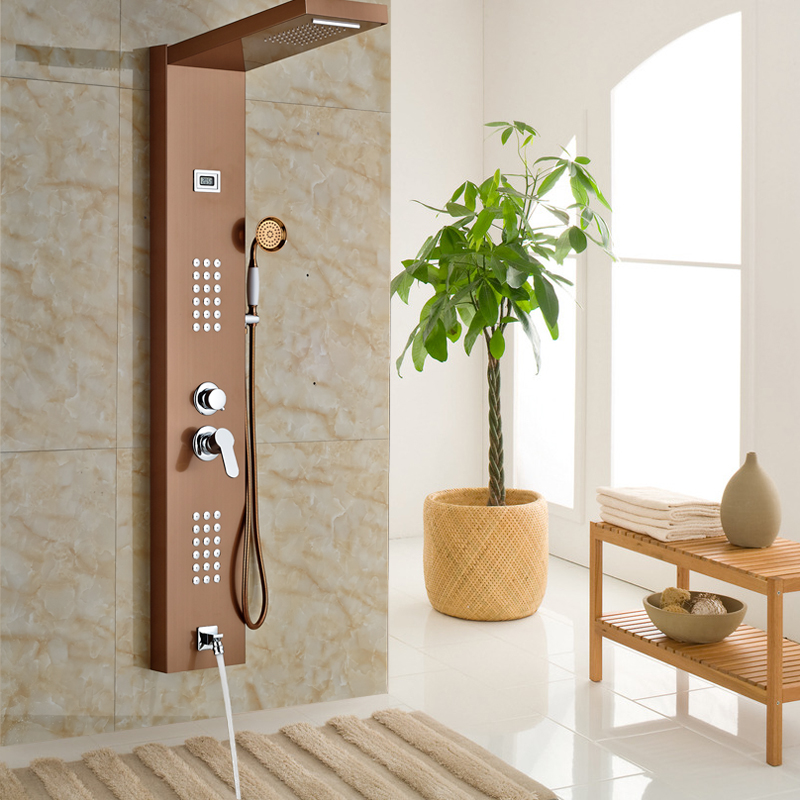 wall mounted bathroom single lever shower faucet column + tub spout + hand shower + massage jet sprayer system