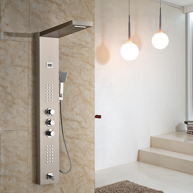 wall mounted bathroom single lever shower faucet column + tub spout + hand shower + massage jet sprayer system