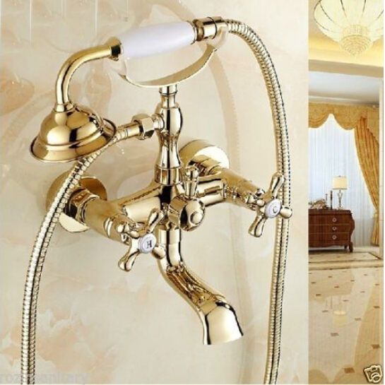 wall mounted golden brass bathtub sink faucet bathroom handheld shower tub filler swivel tub spout