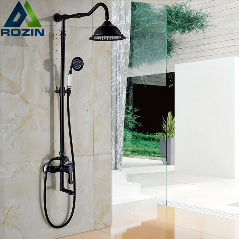 wall mounted rainfall bath shower faucet single handle swivel tub taps bathroom shower mixers with handshower