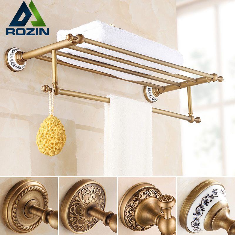 wall mounted retro style bath towel shelf antique brass bathroom towel holder towel bar multi-styles