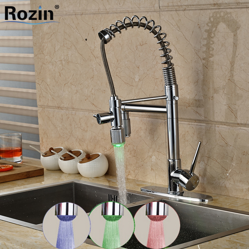 whole and retail double swivel spout led light spring kitchen sink faucet and cold water mixer taps