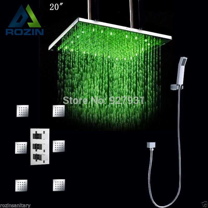 whole and retail luxury bathroom shower set led 20" rain shower head set body massage spray jets