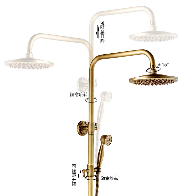 whole and retail promotion brass antique 8" rain shower faucet set bath tub shower mixer tap shower column