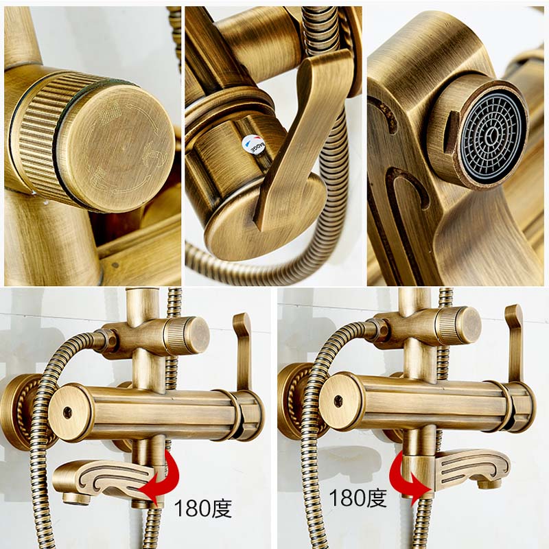 whole and retail promotion brass antique 8" rain shower faucet set bath tub shower mixer tap shower column