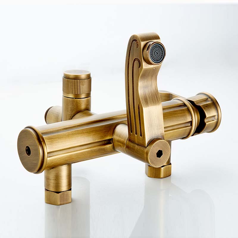 whole and retail promotion brass antique 8" rain shower faucet set bath tub shower mixer tap shower column