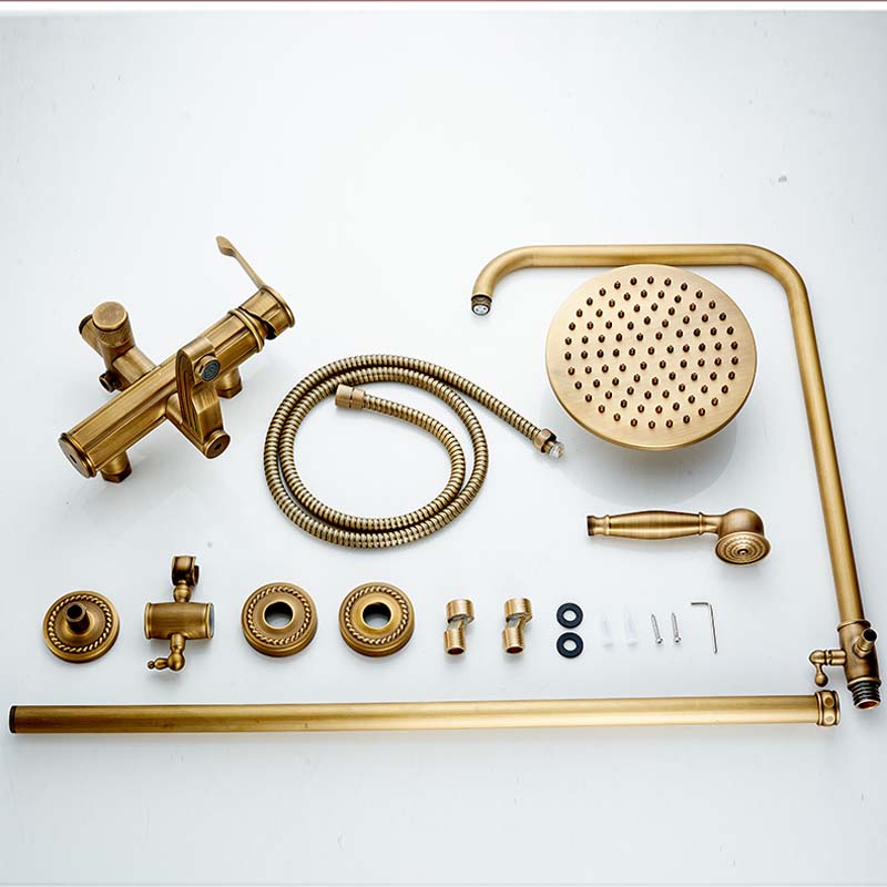 whole and retail promotion brass antique 8" rain shower faucet set bath tub shower mixer tap shower column