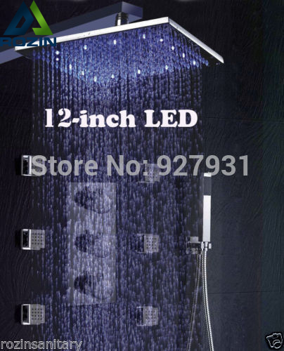 whole and retail wall mounted chrome finished thermostatic rainfall shower kit + 6pcs body massage jets