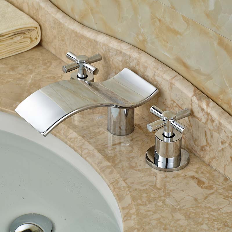 2016 new arrival dual cross head handle three holes lavatory faucet polished chrome water mixer taps