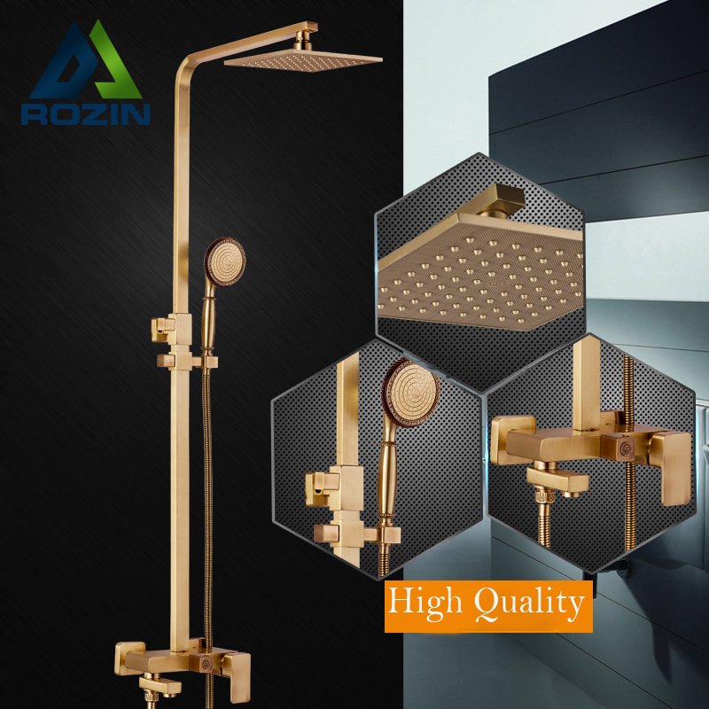 high-quality 8" square rain shower faucet set in-wall brass antique single handle bath and shower faucet with handshower