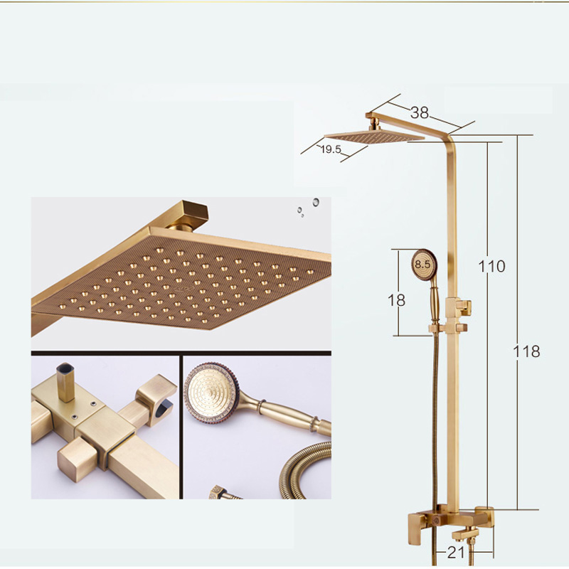 high-quality 8" square rain shower faucet set in-wall brass antique single handle bath and shower faucet with handshower