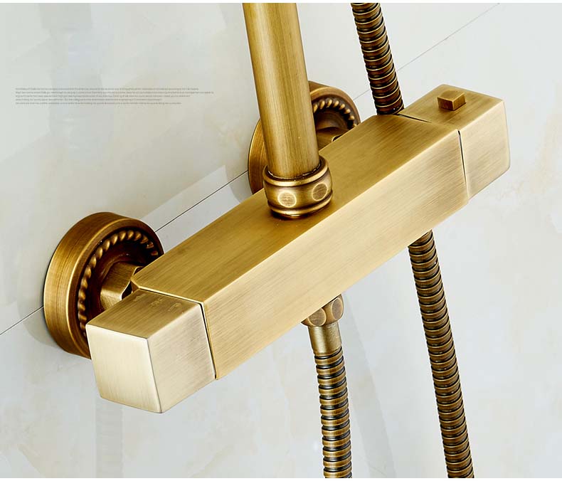 antique brass wall mounted two handle thermostatic shower mixers thermostatic bath shower taps + ceramic handshower