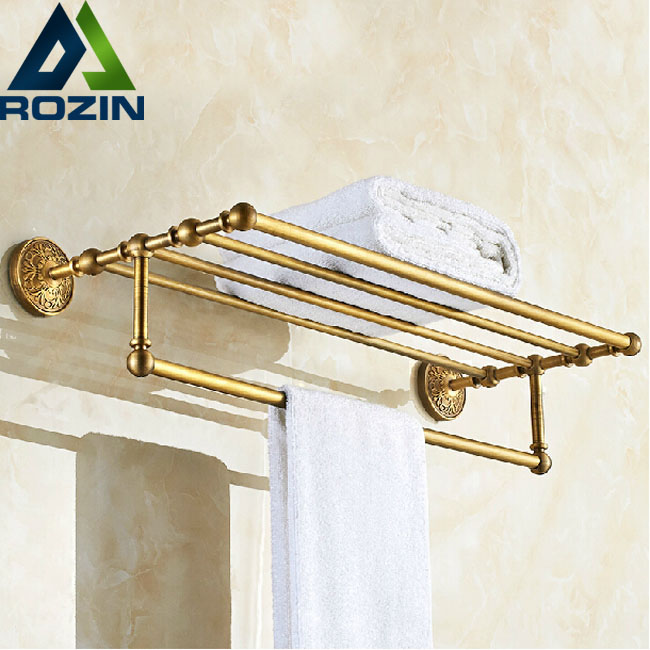 artistic bathroom towel rack wall mount bath towel holder with towel bar antique brass finish