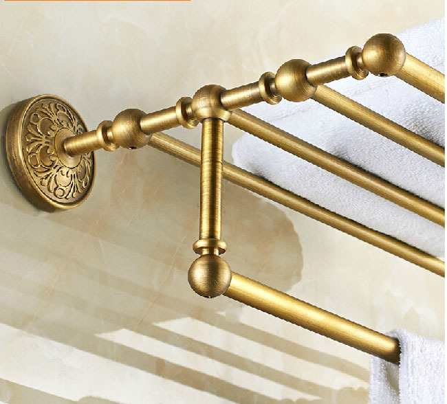 artistic bathroom towel rack wall mount bath towel holder with towel bar antique brass finish