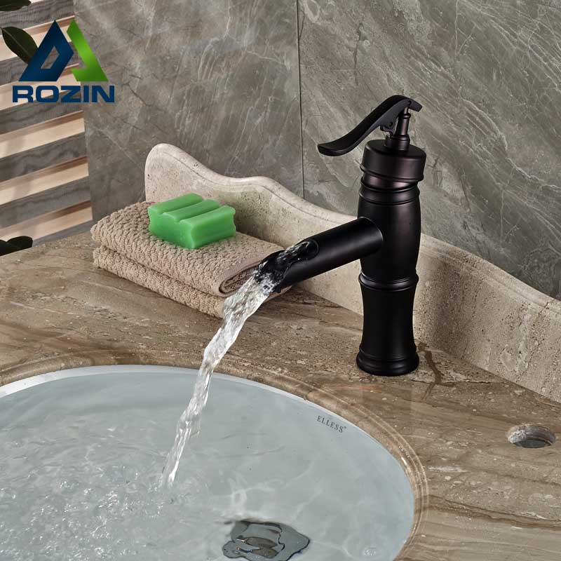 bathroom mixer faucet deck mounted waterfall basin vessel sink faucet oil rubbed bronze finish