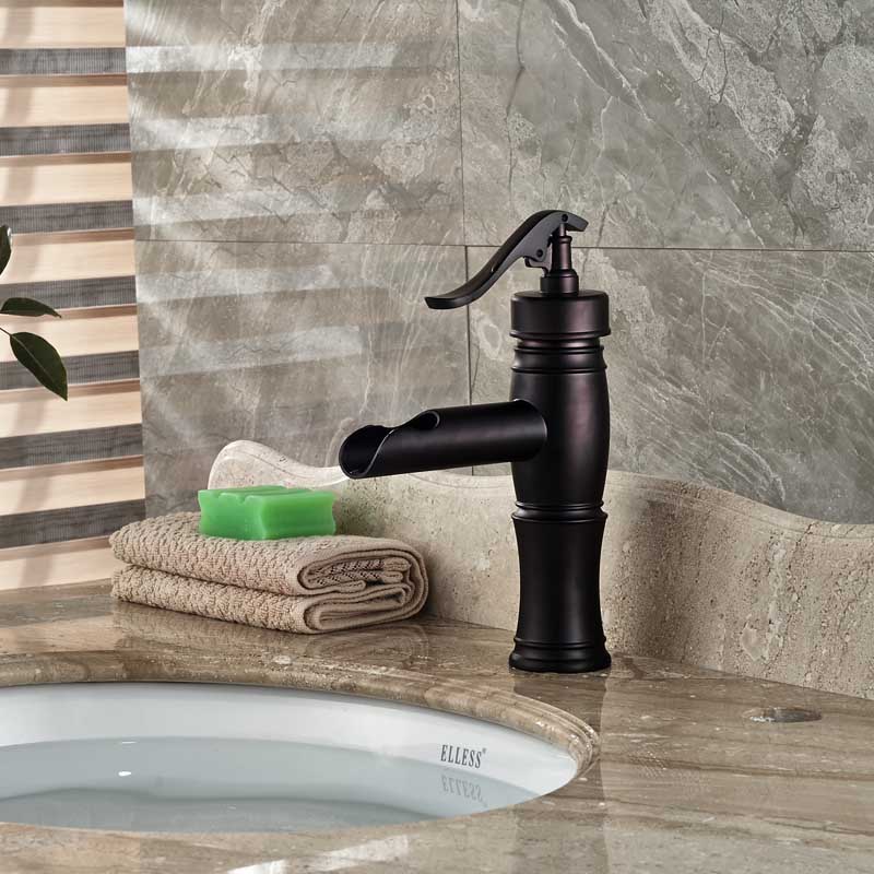 bathroom mixer faucet deck mounted waterfall basin vessel sink faucet oil rubbed bronze finish