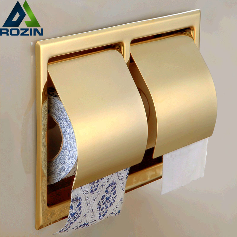 bathroom wall mounted golden toilet paper holder double tissue box w/ waterproof cover