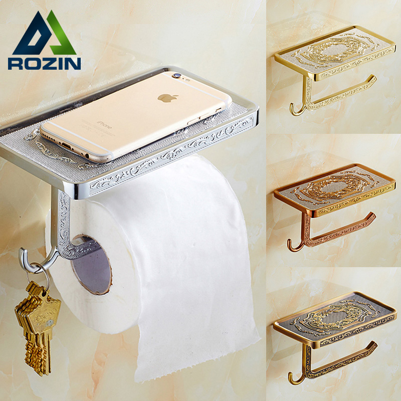 best quality artistic toilet paper holder wall mounted roll bathroom kitchen paper rack with mobile phone shelf