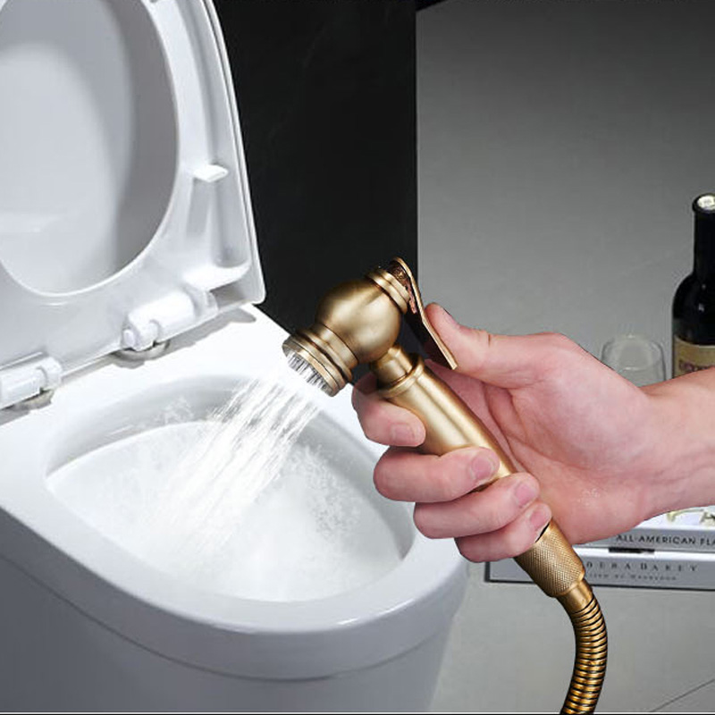 best quality bathroom bidet faucet dual handle single hole toilet flushing sprayer head taps antique brass finish