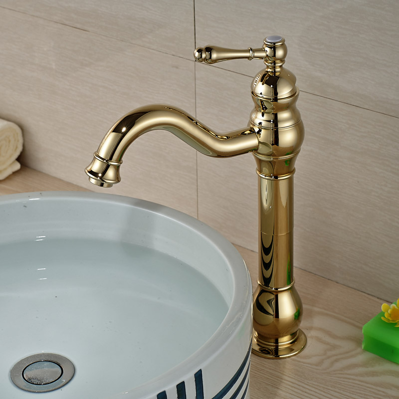 brand new golden brass bathroom basin faucet countertop sink mixer tap single lever