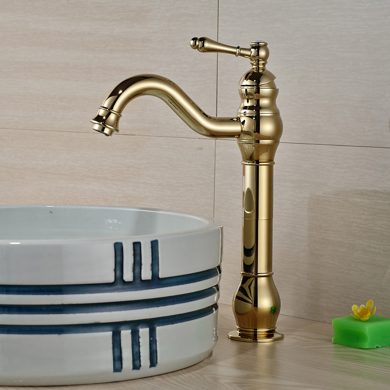 brand new golden brass bathroom basin faucet countertop sink mixer tap single lever