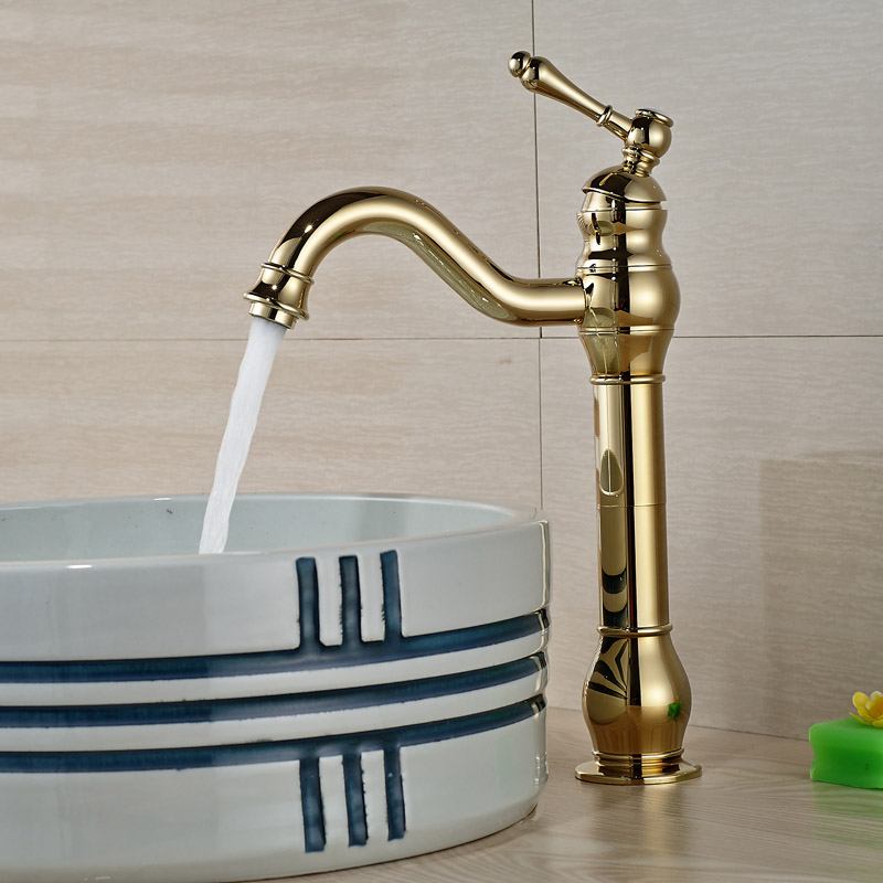 brand new golden brass bathroom basin faucet countertop sink mixer tap single lever