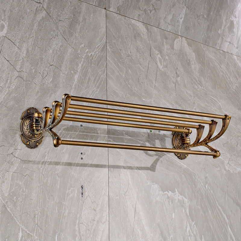 brass antique artistic bath towel rack wall mounted towel shelf with towel bar