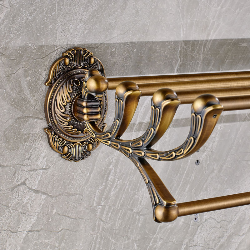 brass antique artistic bath towel rack wall mounted towel shelf with towel bar