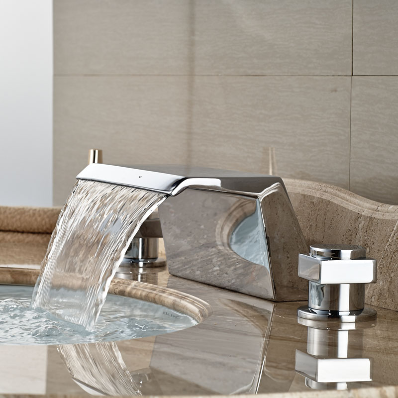 brass chrome bathroom widespread waterfall basin faucet dual handles tub mixer taps deck mounted