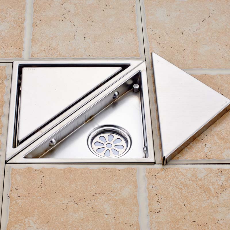 brushed nickel 2pc triangle shower floor drain bathroom kitchen shower floor waste grate drain waste drain a pair