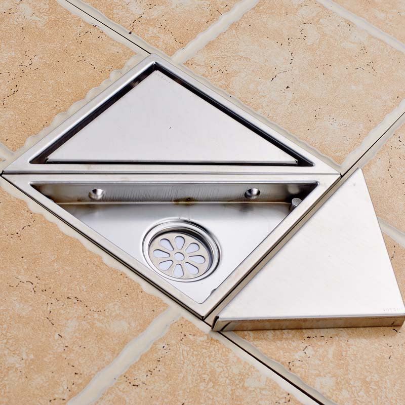 brushed nickel 2pc triangle shower floor drain bathroom kitchen shower floor waste grate drain waste drain a pair